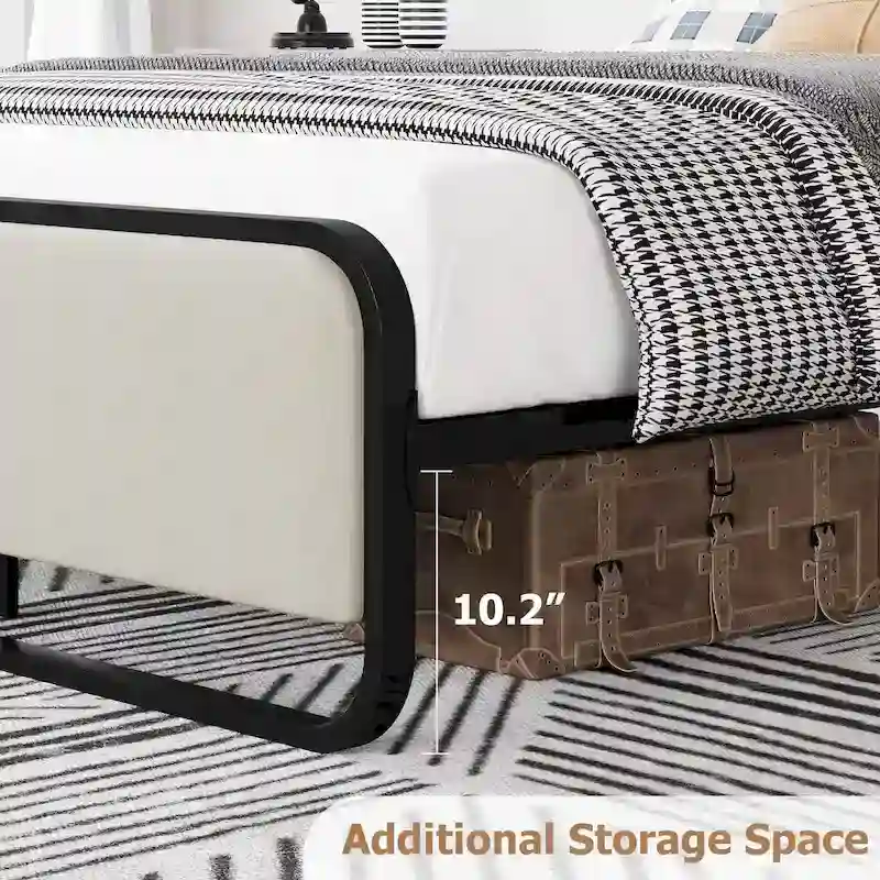 Bed Frame with Upholstered Headboard and Footboard