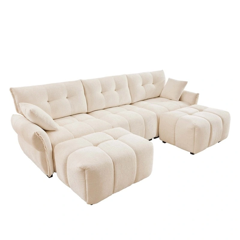 110.2 Chenille 3 Seater Upholstered Sofa, 2 Ottoman