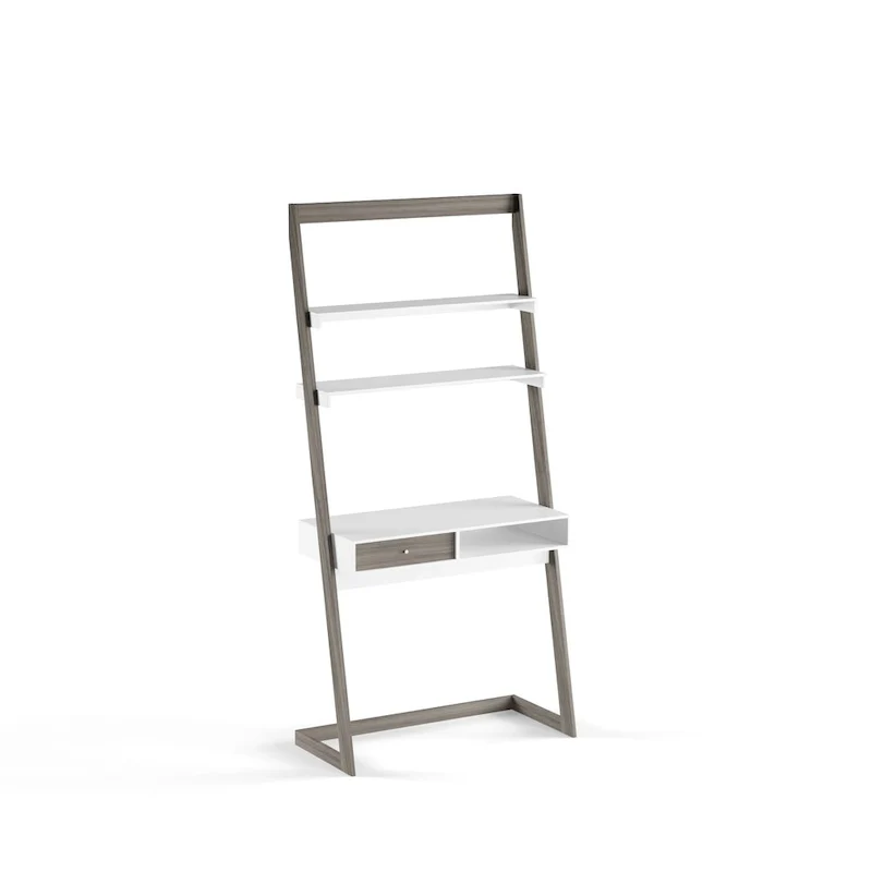 Two-Tone Wall Leaning Desk with Drawer and Shelves