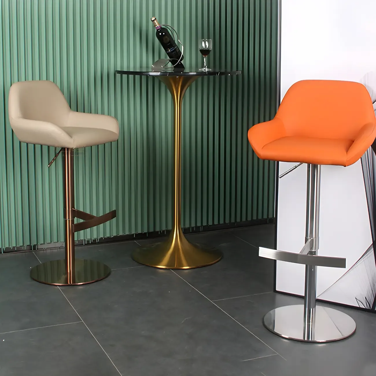 Glossy Metal Bucket Swivel Adjustable Bar Stools