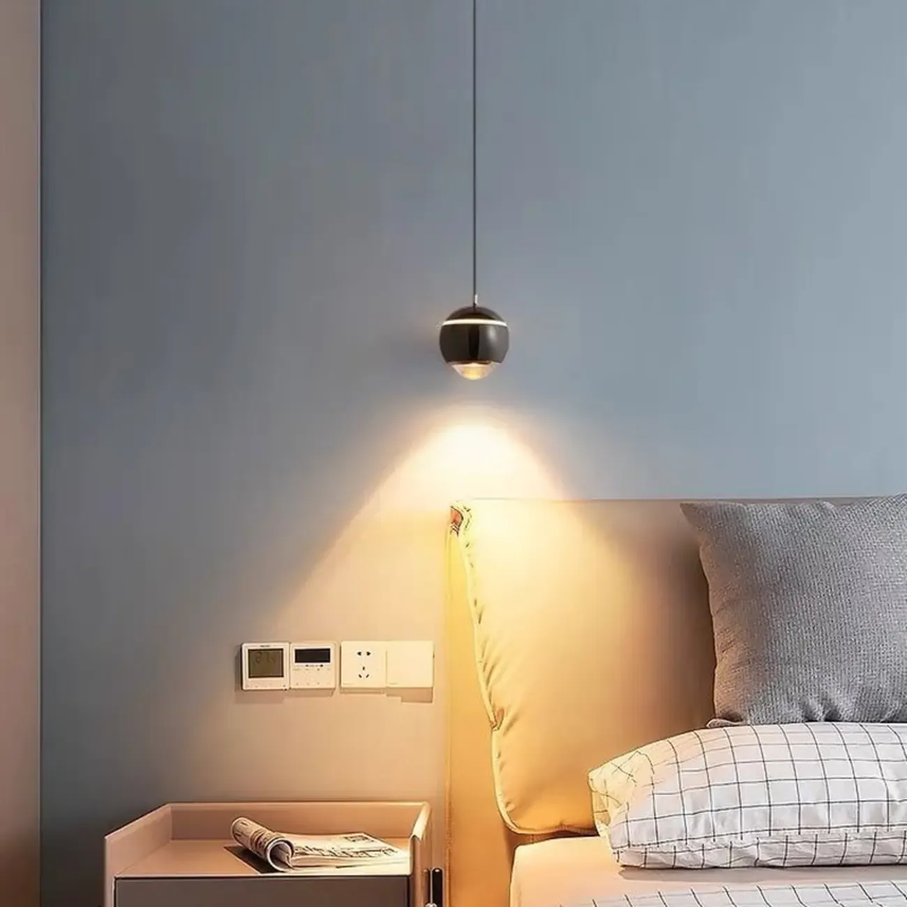 Modern Metal Glass Globe Pendant Light Warm LED