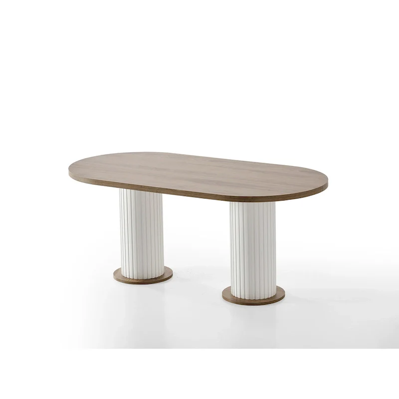 Bari 7-Piece Oval Dining Table And 6 Dining Chair With Wood Leg Set