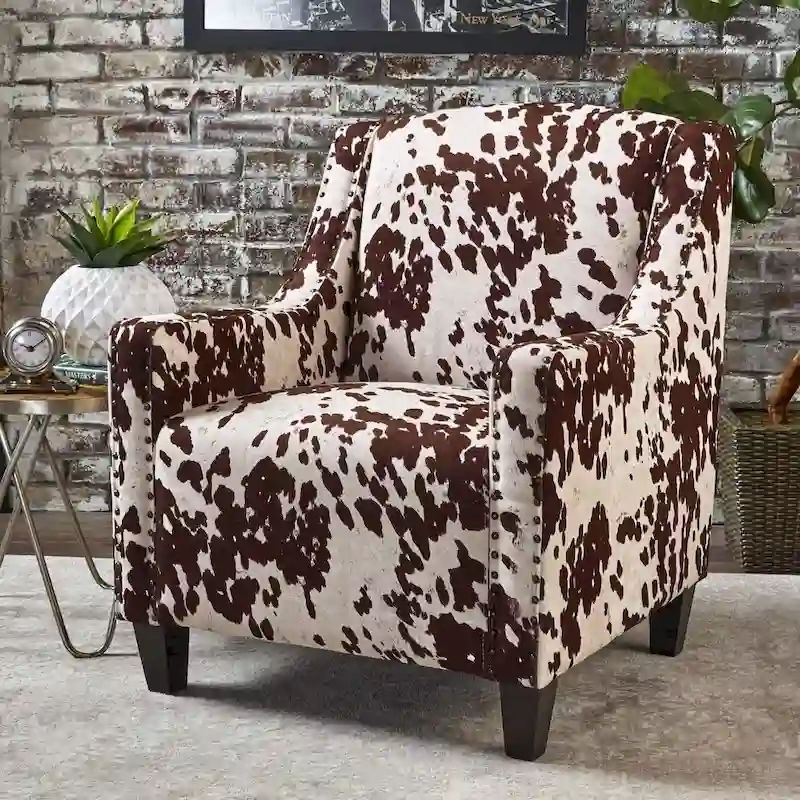 Elysabeth Cow Print Velvet Club Chair by Christopher Knight Home - 32.75 L x 29.25 W x 37.5 H