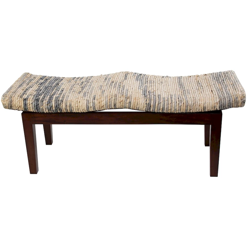 Wood Handmade Woven Bench - Brown - Roche River Decor - 17W x 47L x 18H