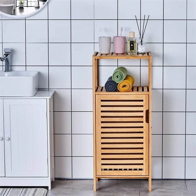 Bathroom Bamboo Storage Cabinet - 13.1D x 14.3W x 34H