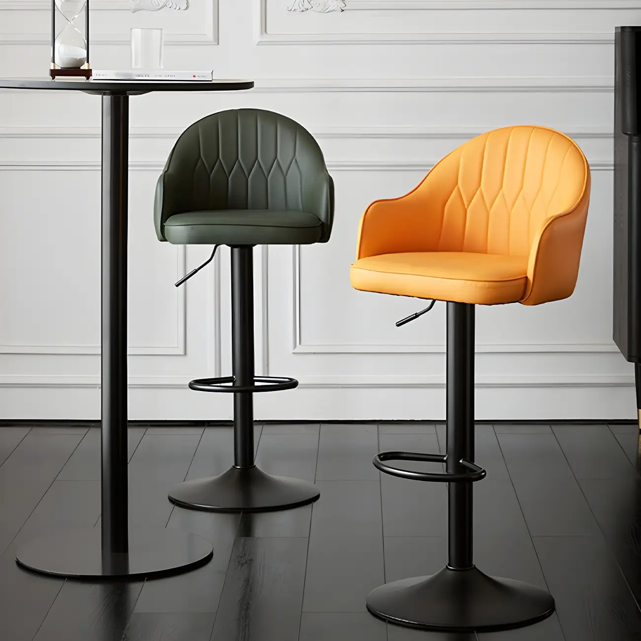 Swivel Upholstered Adjustable Height Home Armed Barstool with Metal Base