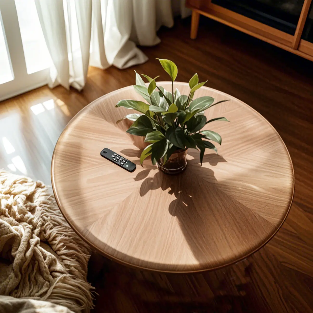 Nesting Brown Wood Round Black Steel Base Coffee Table