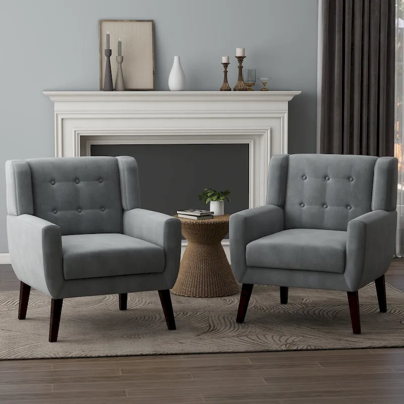 Velvet Upholstered Armchair Tufted Accent Chairs Set of 2