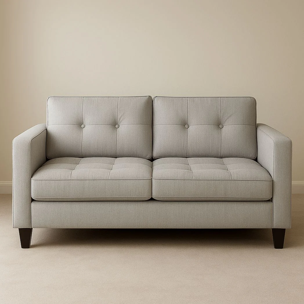 Canapé 2 Places Tissu Polyester Gris Clair avec Pieds en Bois