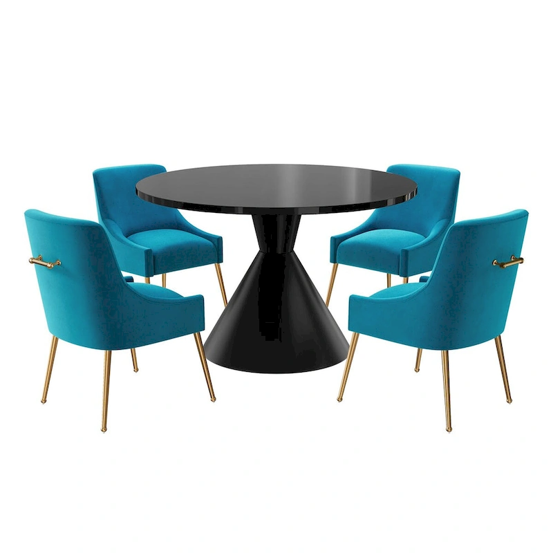 48 Light Luxury Black High Gloss Large Countertop Dining Table with Velvet Dining Chair Set