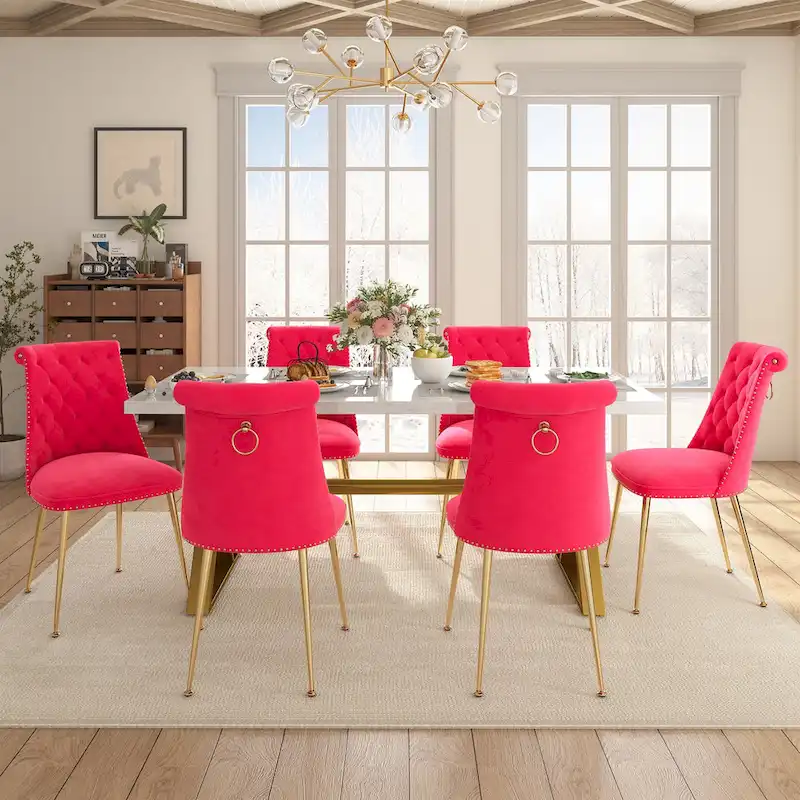 7-Piece Clihome Marble Dining Table with Velvet Chair Dining Chair