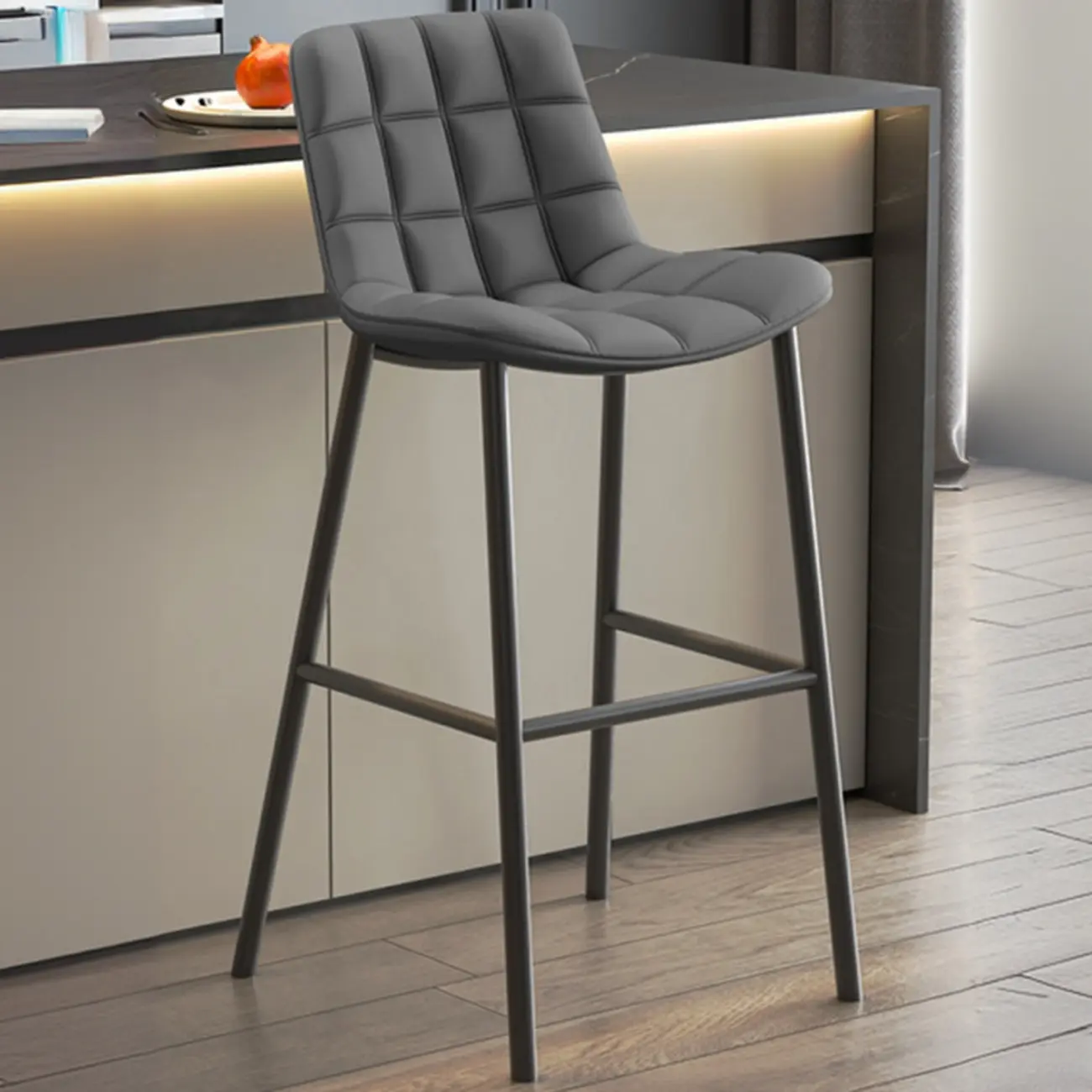 Concave Modern Low Back Leather Counter Bar Stools