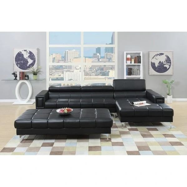 Hayden Bonded Leather Sectional Sofa Loveseat with Adjustable Back, Ottoman included