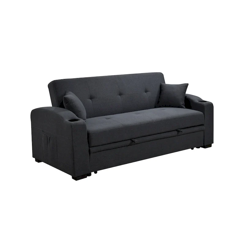 Roomfitters 75 Inch 3 in 1 Convertible Modern Sofa with Convenient Pull Out Bed, Reclining Backrest, Cup Holders, Pillows