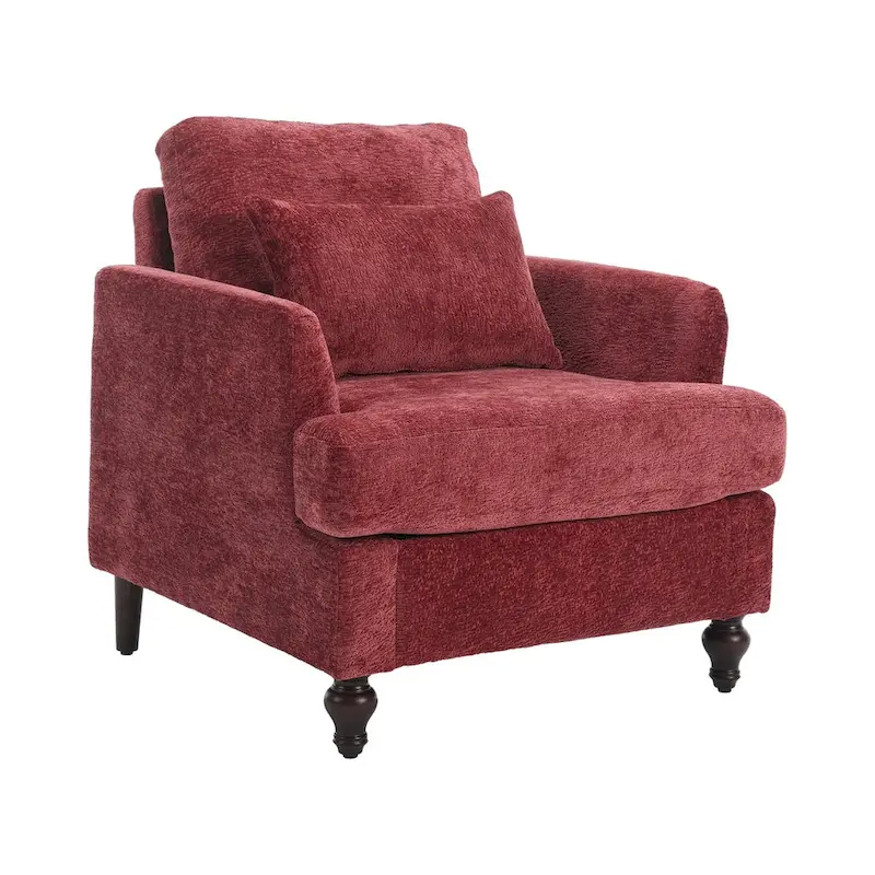 Chenille Single Sofa Chair, Upholstered Accent Chair with Soft Pillow, Mid Century Modern Reading Armchair