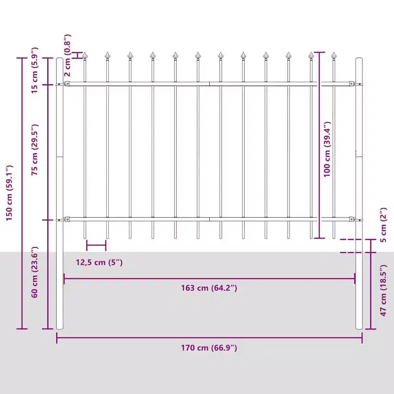 vidaXL Garden Fence 4 pcs Grey 22.31 x 3.28 ft Powder-coated Steel