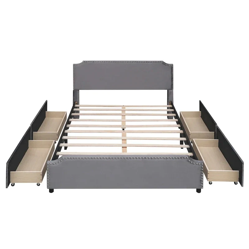 Velvet Upholstered Platform Bed with 4 Drawers - Queen