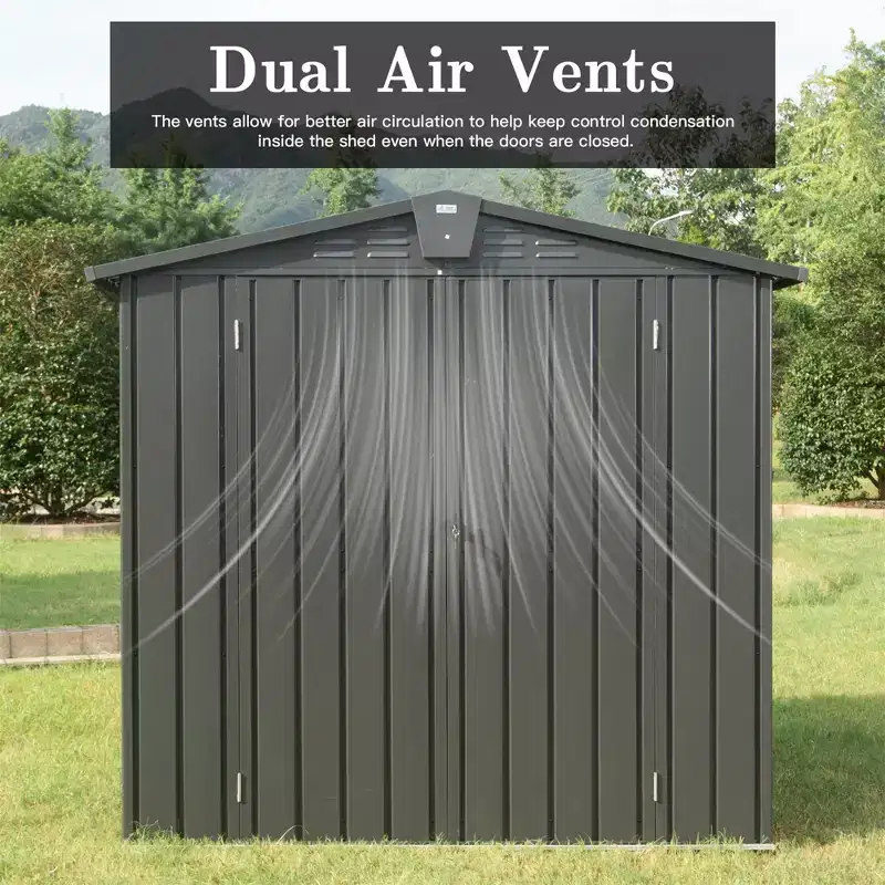 CLIHOME 6.5x4.2Ft Outdoor Galvanized Steel Storage Shed,Patio Storage Cabinet with Lockable Double Door