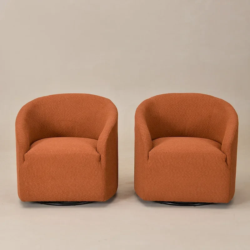 32W Boucle Upholstered Swivel Barrel Armchair (Set of 2)