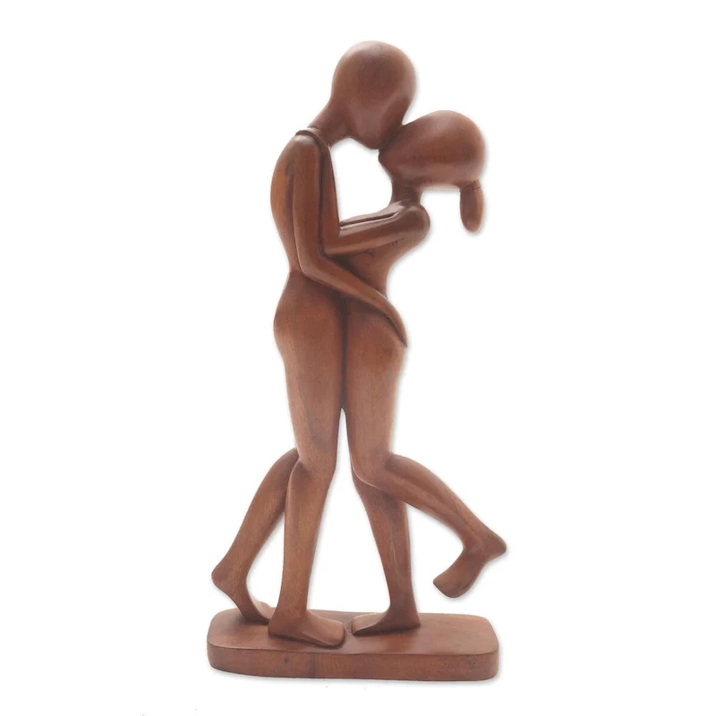 NOVICA Handmade Lovers Kiss Wood Sculpture