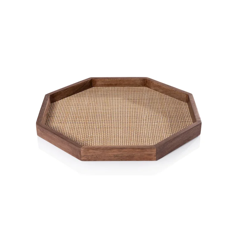 Banyan Mango Wood w/ Rattan Inlay Octagonal Tray