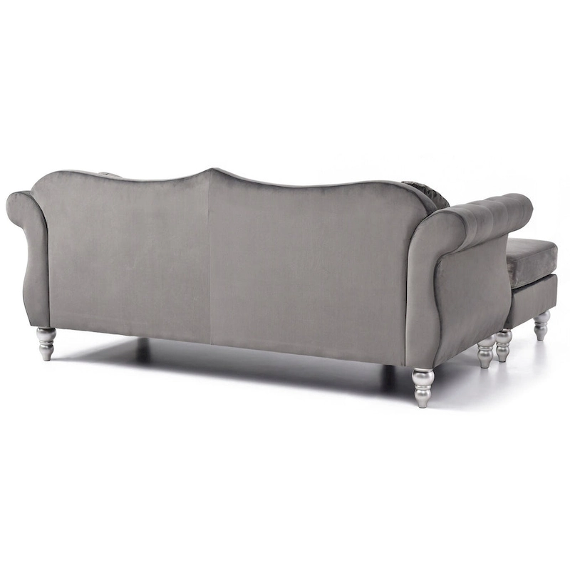 Hollywood 81 in. Velvet Chesterfield Sectional Sofa with 2-Throw Pillow - 81L x 35W x 34H