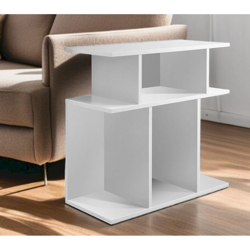 HomeRoots 24 White Wood End Table With Six Open Shelves - 11.75
