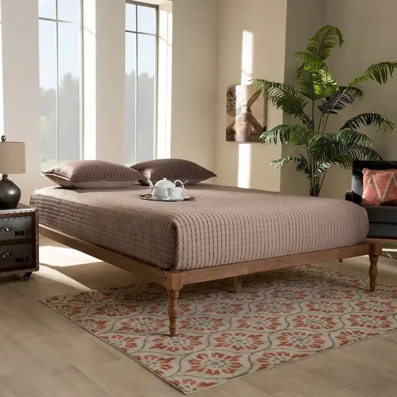 Walnut Brown Platform Bed Frame with Turned Legs