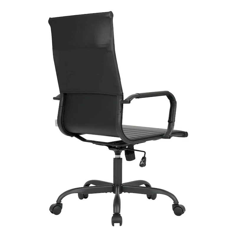 Ribbed Leather Adjustable High-Back Office Swivel Chair in Black Metal Frame