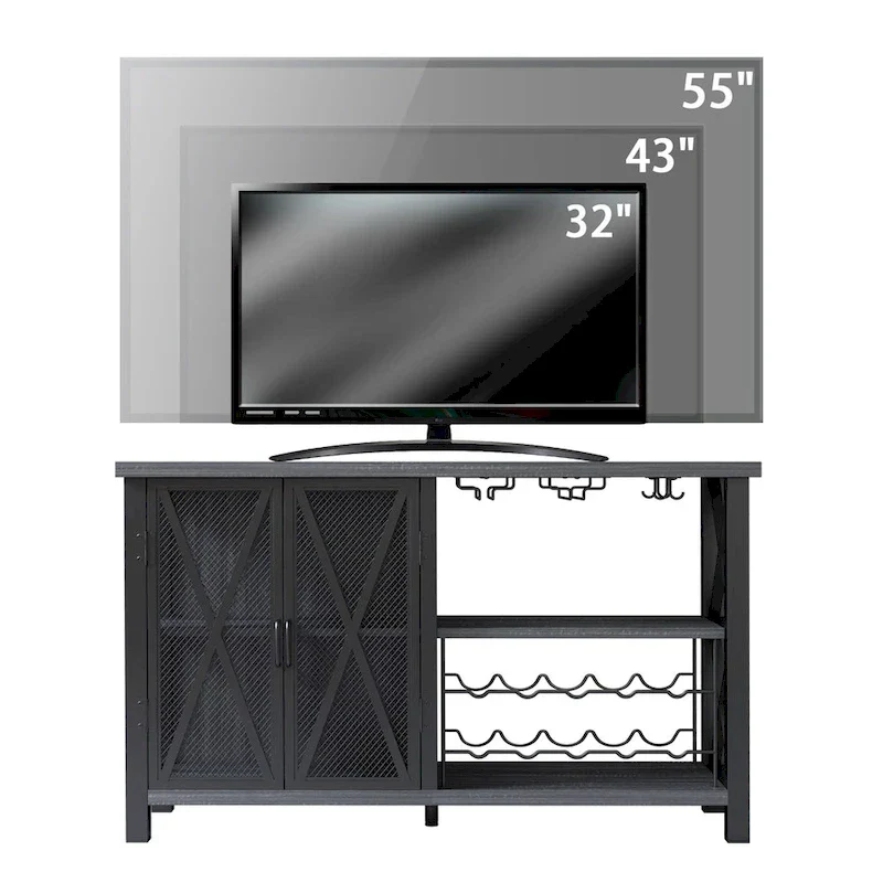 Grey/Brown Bar Cabinet with Wine Rack