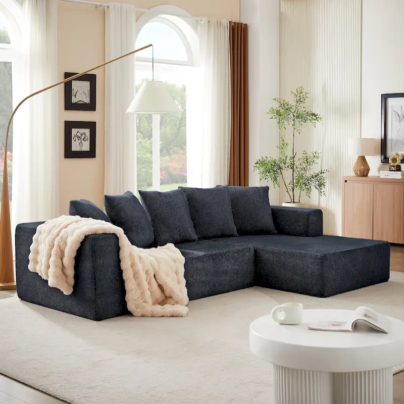 Blue Chenille L-Shaped Modular Sectional Sofa, 2-Seat, 2-Piece