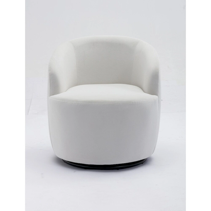 Velvet Fabric Swivel Barrel Chair with Black Powder Coating Metal Ring