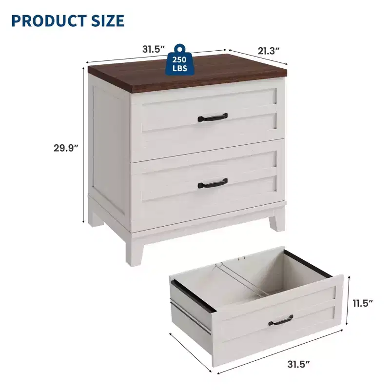 COZONY Farmhouse 2 Drawer File Cabinet, Lateral Wood Filing Cabinet for Letter Legal A4 Files, Rustic Brown White