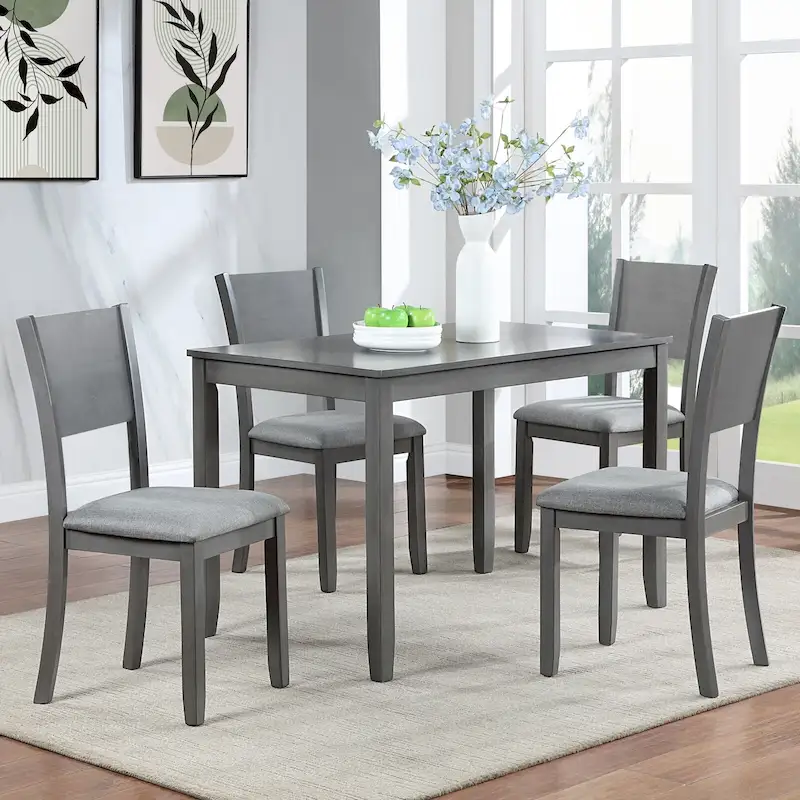Modern 5 Piece Dining Table Chairs Wooden Rectangular Dining Table Casual Dining Table with 4 Dining Upholstered Chairs