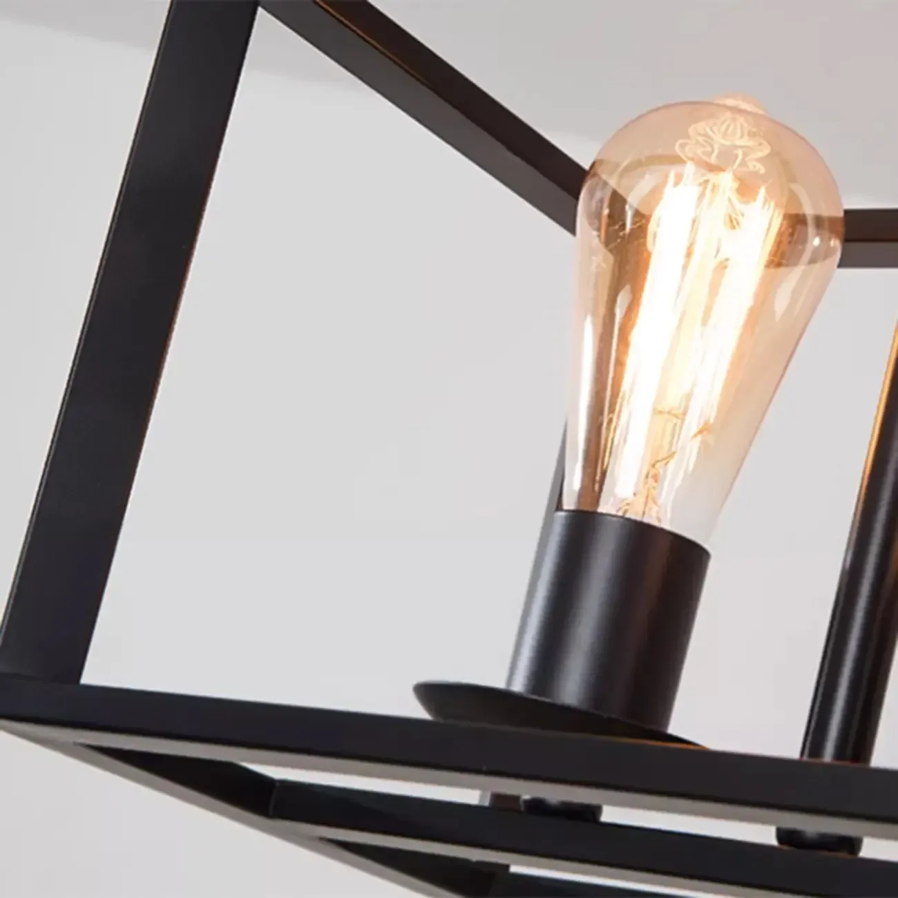 Industrial Rectangle Black 4-Light Kitchen Island Light