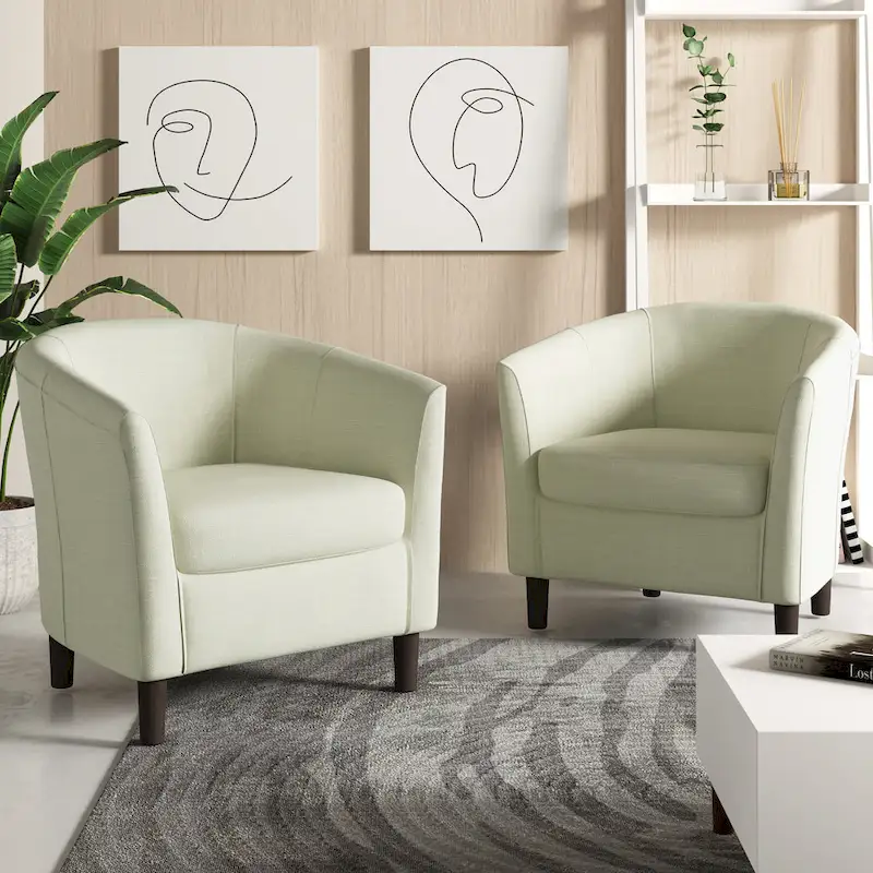 2 Set Modern Linen Barrel Accent Chairs Club Armchair