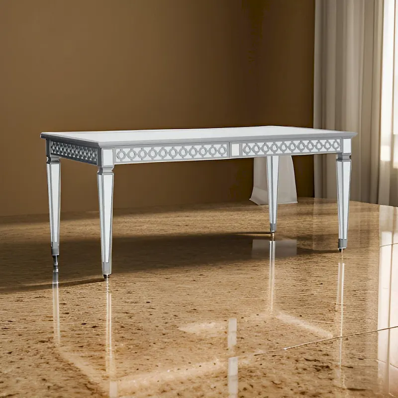 72-90 Inch Dining Table, Extendable Rectangular Top, Mirrored, Silver
