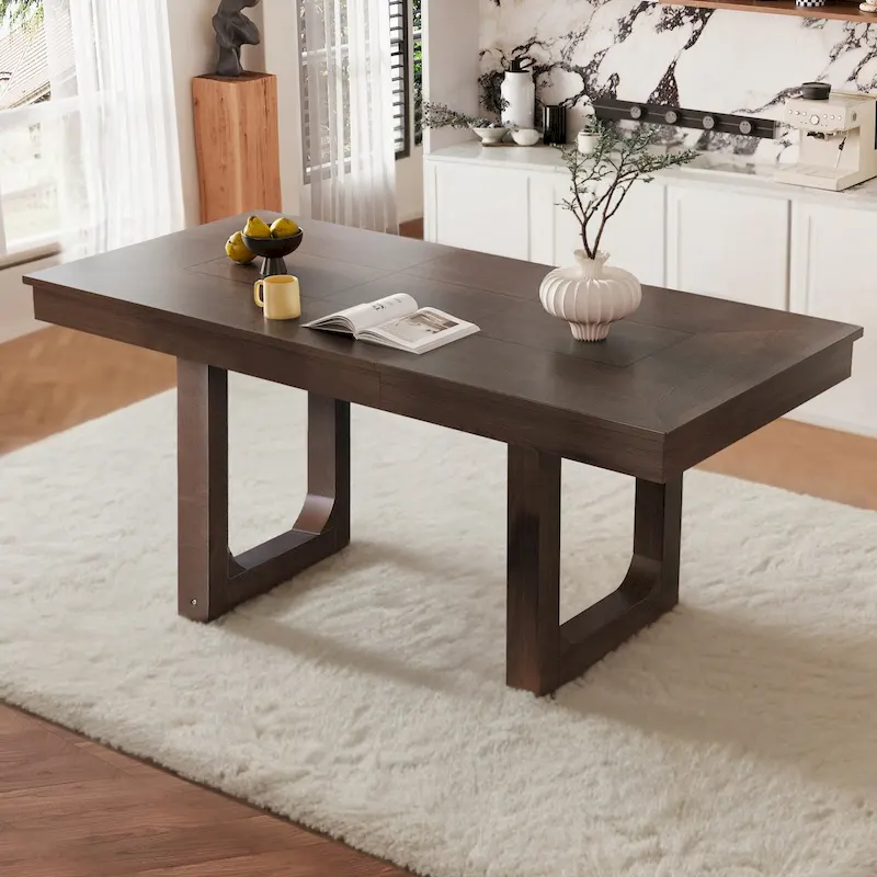 Brown Extendable Dining Table, Farmhouse Style, Seats 4–8