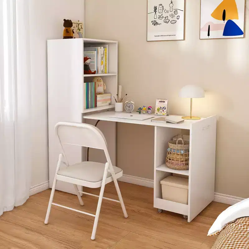 TUYOHW Stretchable Writing Desk,Foldable Home Office Desk with Storage Shelves and Wheels,Mobile Workstation for Small Apartments,Offices