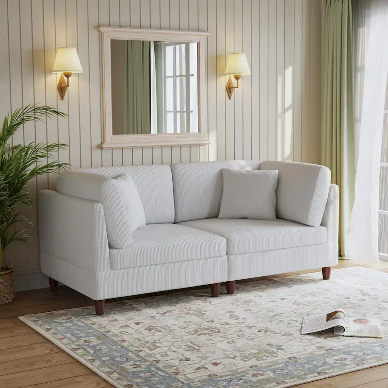 Modular Corduroy Sectional Sofa with Wood Legs