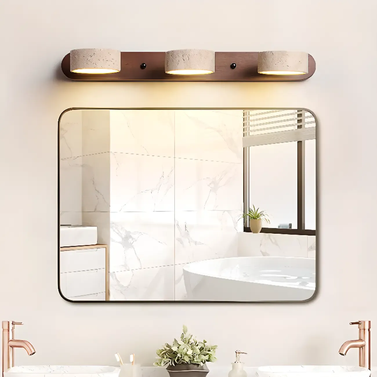 3-Light Bathroom Circle LED Stone Cylinder Vanity Light