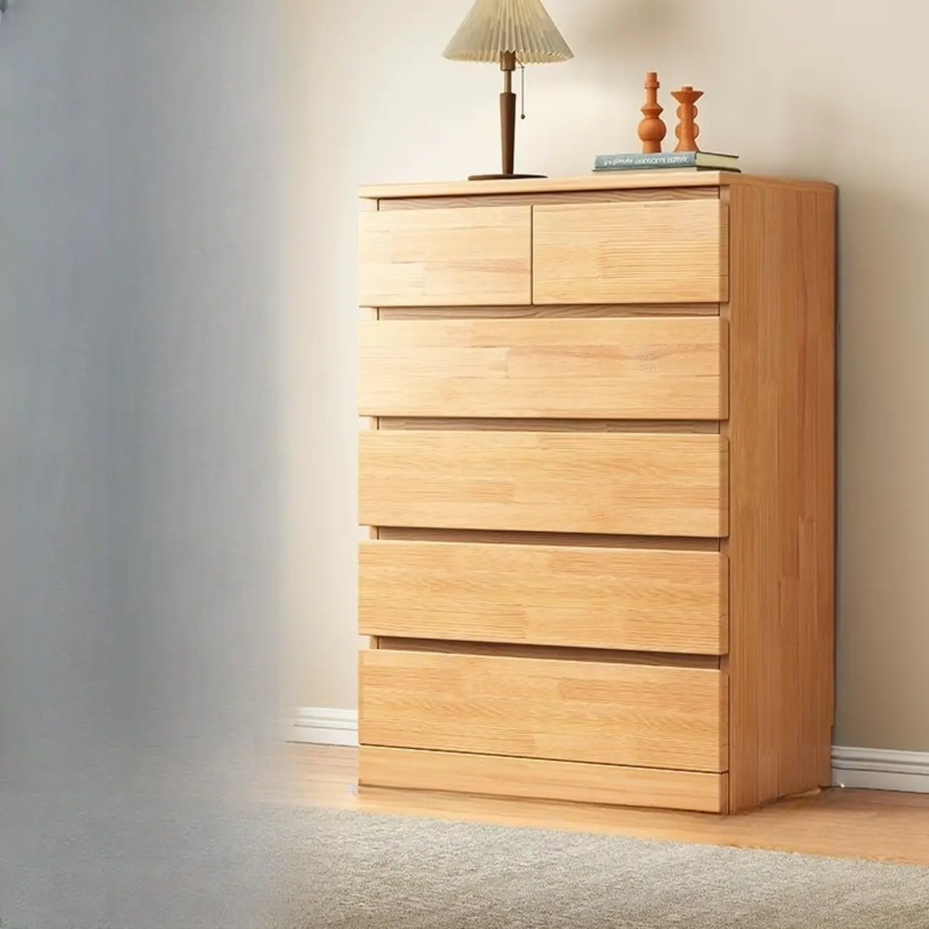 Modern Natural Wood Gloss Surface Dresser with 8-Drawers