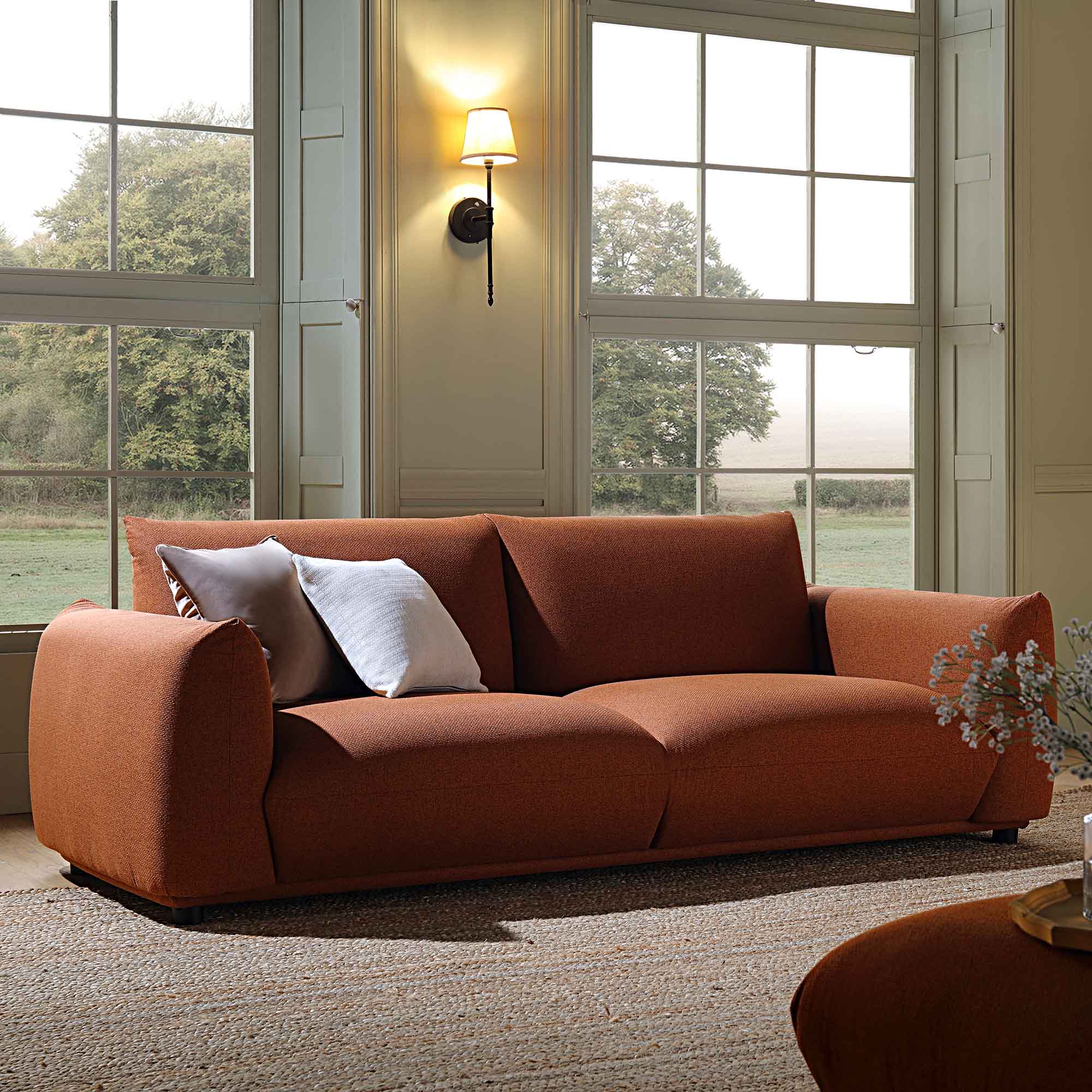 Three Seater Sofa, Terracotta Fabric