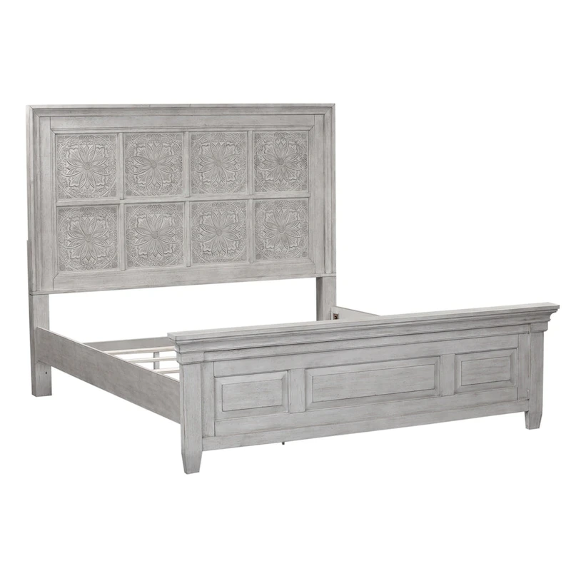 Heartland Antique White Tobacco King Opt Panel Bed