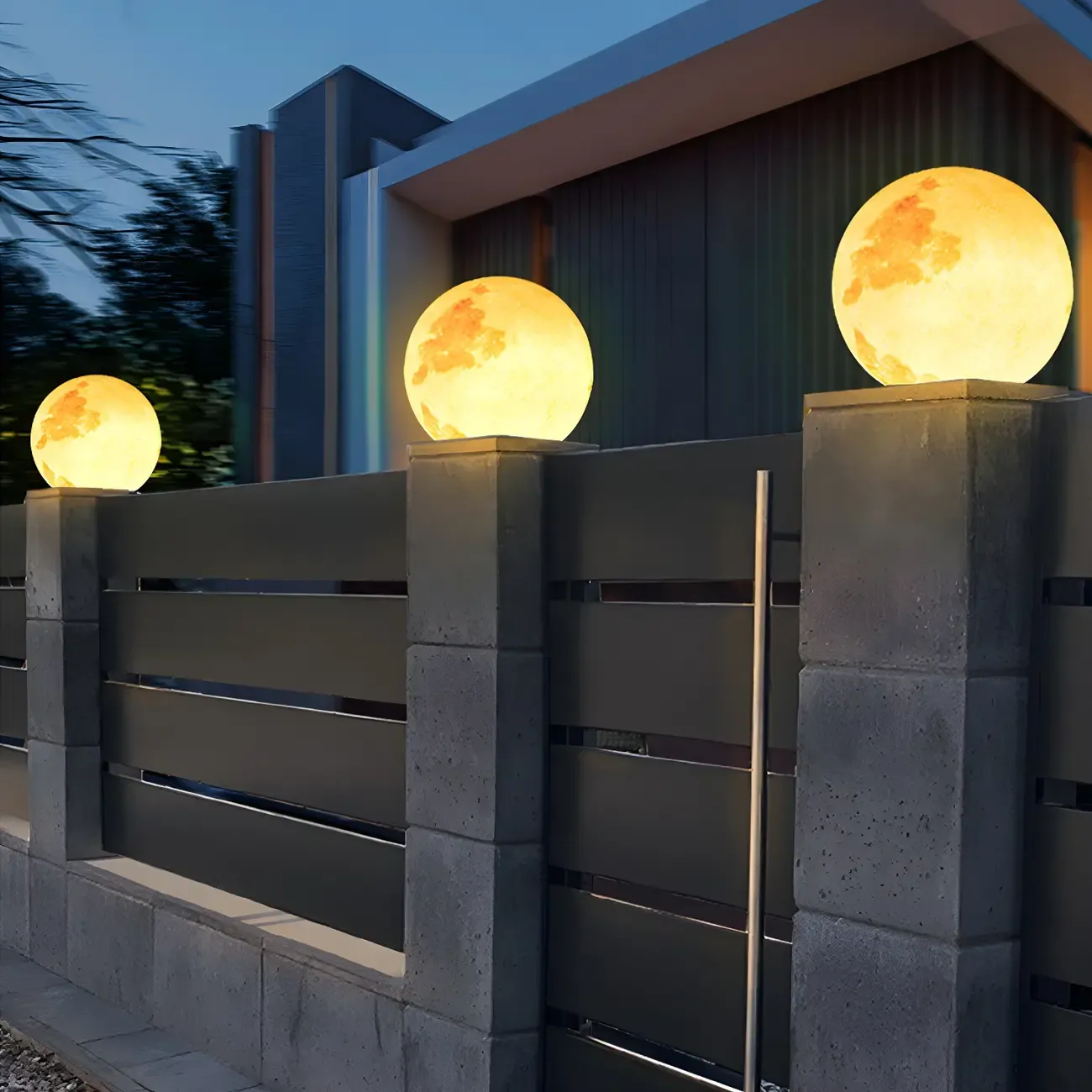 Yellow Moon-Theme Globe Resin Post Cap Light