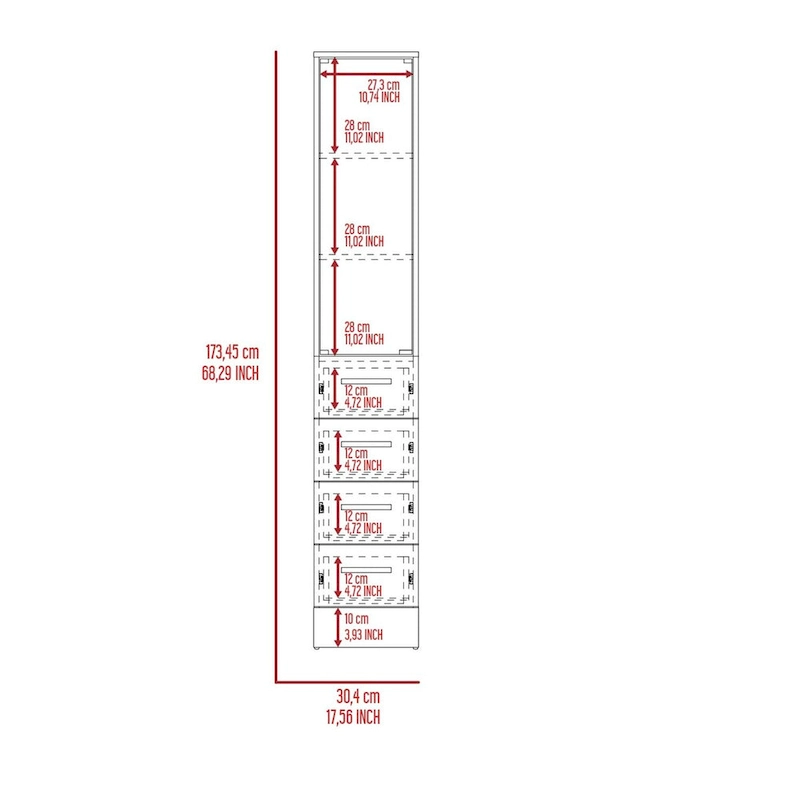 Vanguard Linen Cabinet, Three Shelves, Four Drawers -White