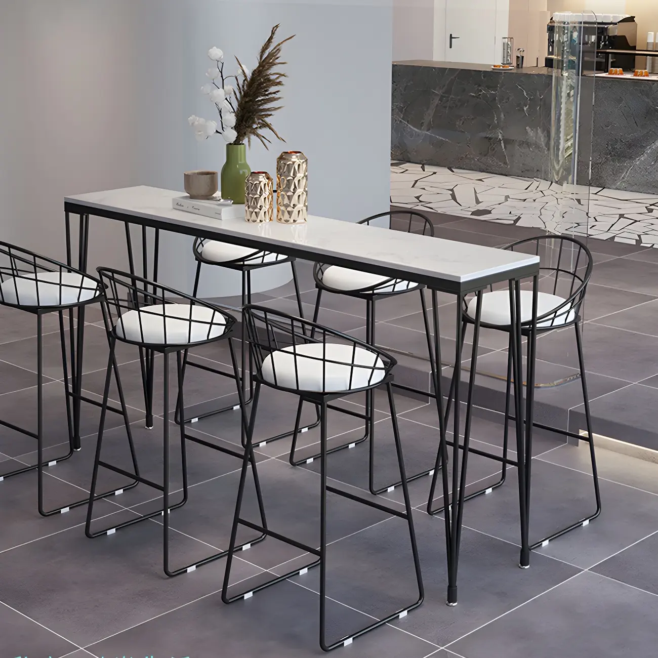 Sleek Black Faux Marble Top Bar Tables