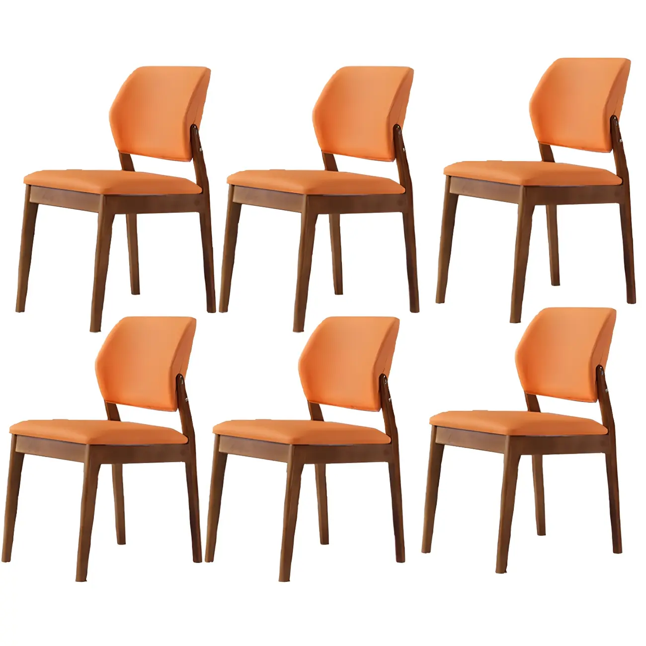 Modern Wood Faux Leather Beige Low Back Dining Chair