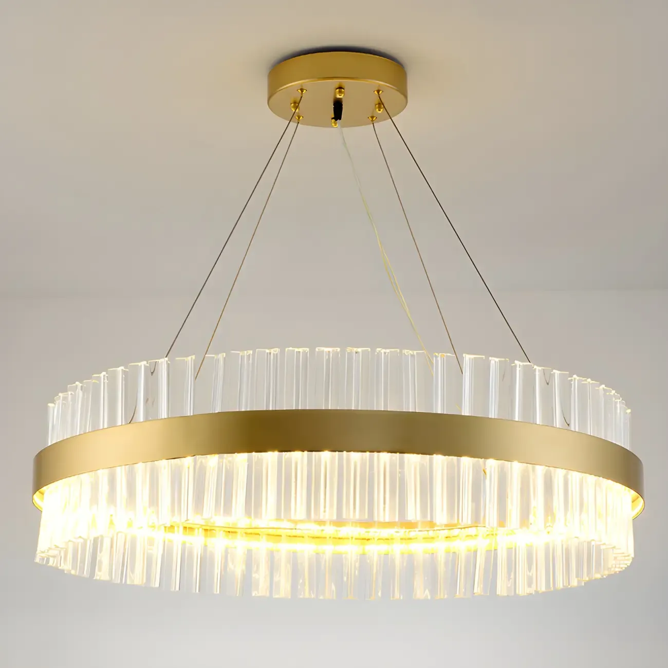 Modern Brass Round Crystal Island Chandelier