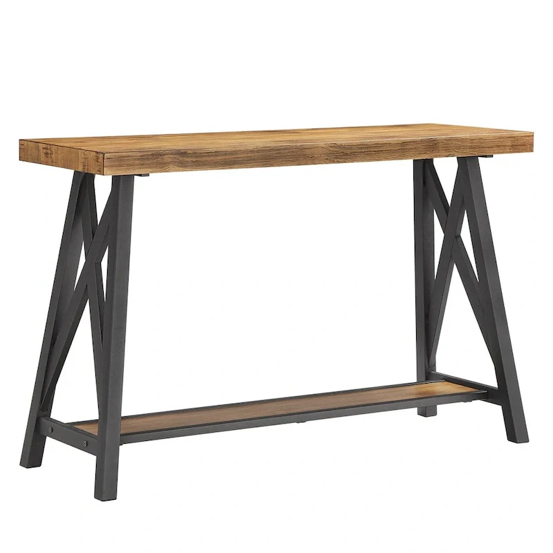 X-Base Industrial Console Table – Oak / Brown / Grey / Black